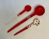Red White ceramic Serving Spoons, set of 3, whimsical pottery serving spoons