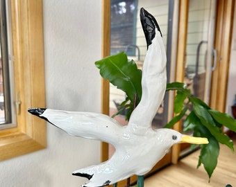 giant flying Seagull ceramic garden stake, yard art or flowerpot decor