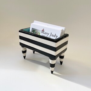 Bold Business Card Holder pottery dish : black & white stripes, turquoise polka-dots image 10