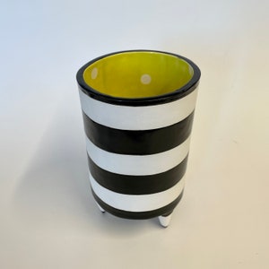 pottery Vase Black & White stripes w/ legs