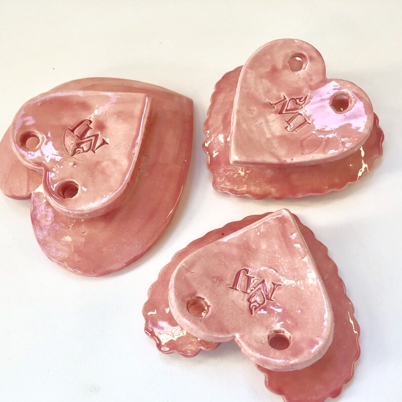 Pretty Pink Pottery Heart Dishes 3 Piece Set Polkadots Etsy