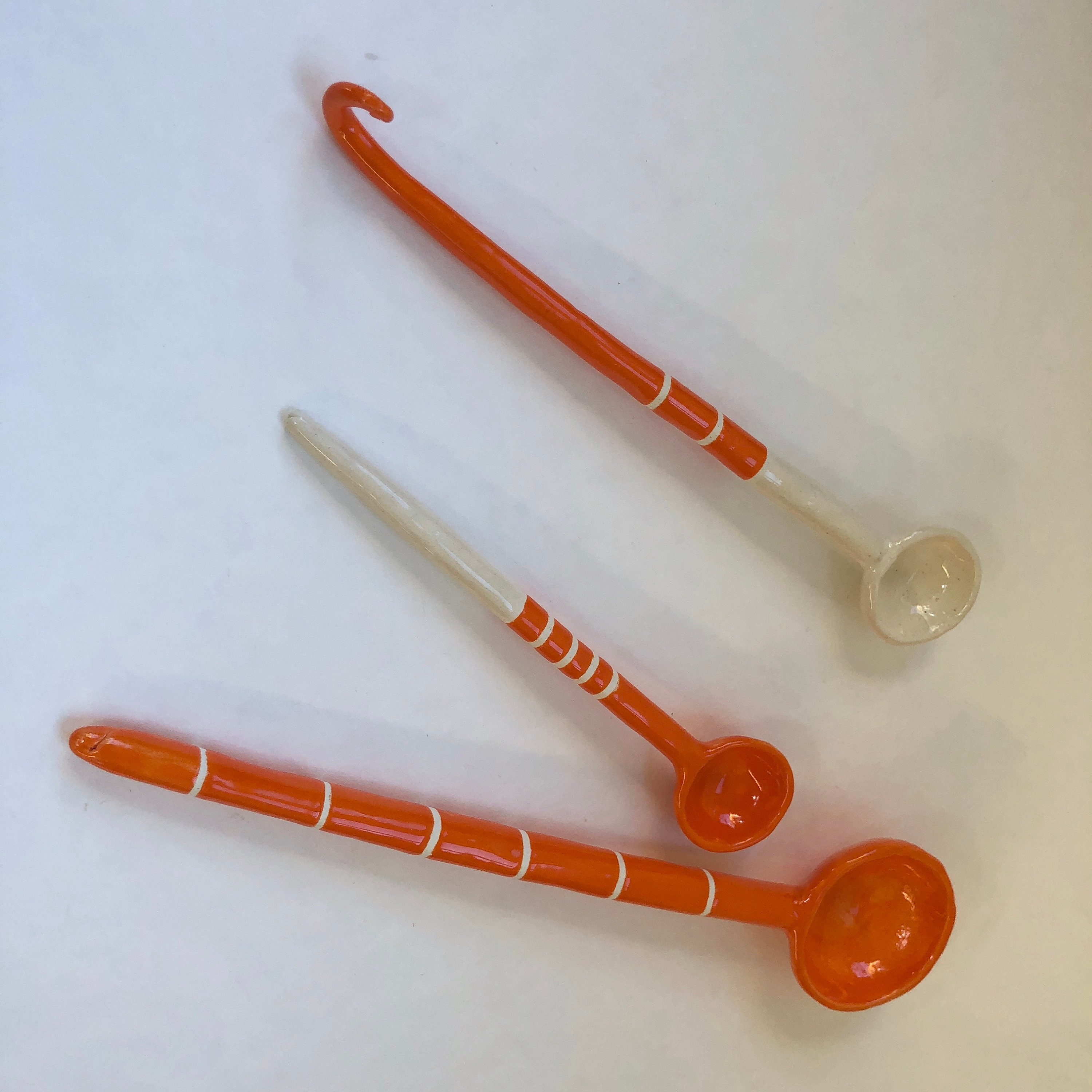 Tangerine Orange & White Ceramic Serving Spoons Set of 3 Etsy Canada