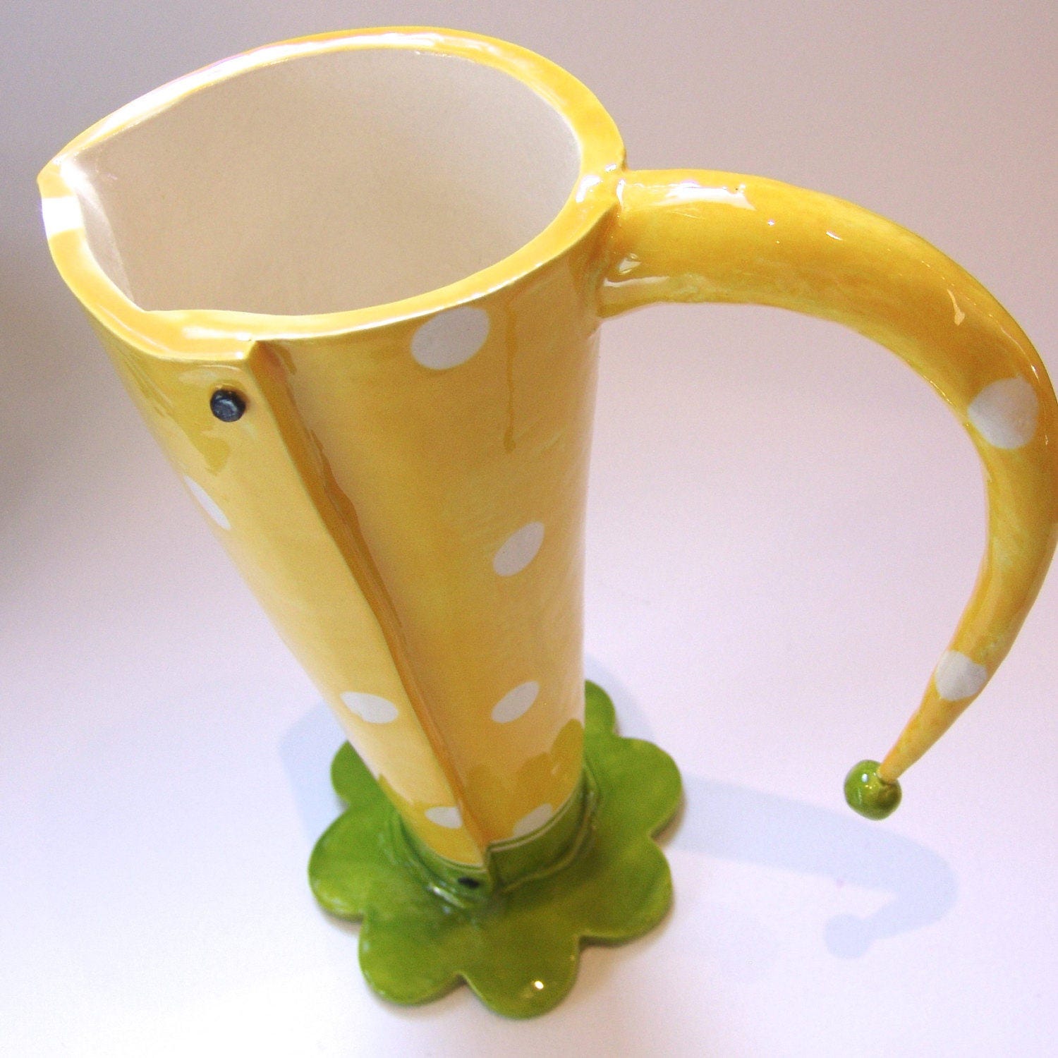Sunny yellow ceramic polka dot vase pitcher whimsical fun Etsy
