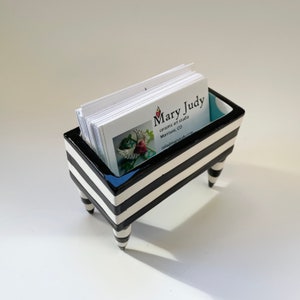 Bold Business Card Holder pottery dish : black & white stripes, turquoise polka-dots image 9