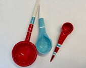 Red, turquoise White ceramic Serving Spoons, set of 3, whimsical pottery serving spoons