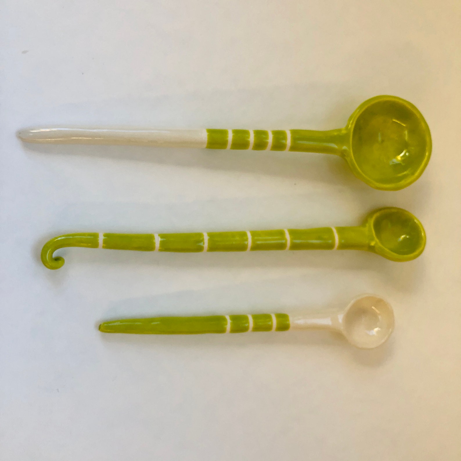 Chartreuse & White ceramic Serving Spoons set of 3 stripes Etsy