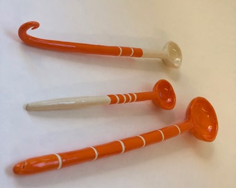 Tangerine Orange & White ceramic Serving Spoons, set of 3, whimsical pottery serving spoons