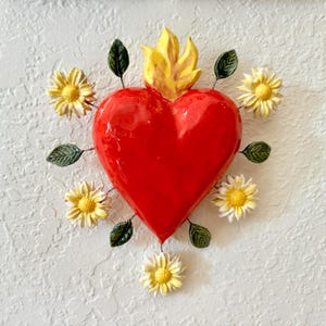 whimsical ceramic Folk Heart wall hanging