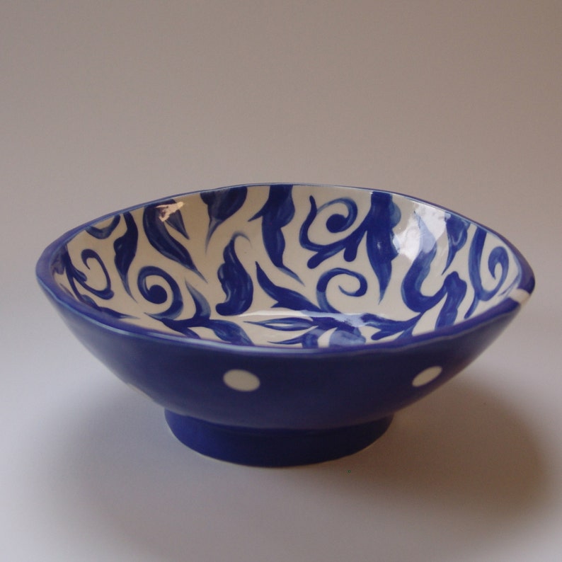 Whimsical Pottery Serving Bowl Delphinium Blue W/ White Etsy