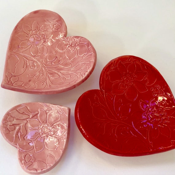 3 piece set with Love Birds candleholder soap dish polka-dot ceramic ring dish set Love Birds pottery Heart Dishes