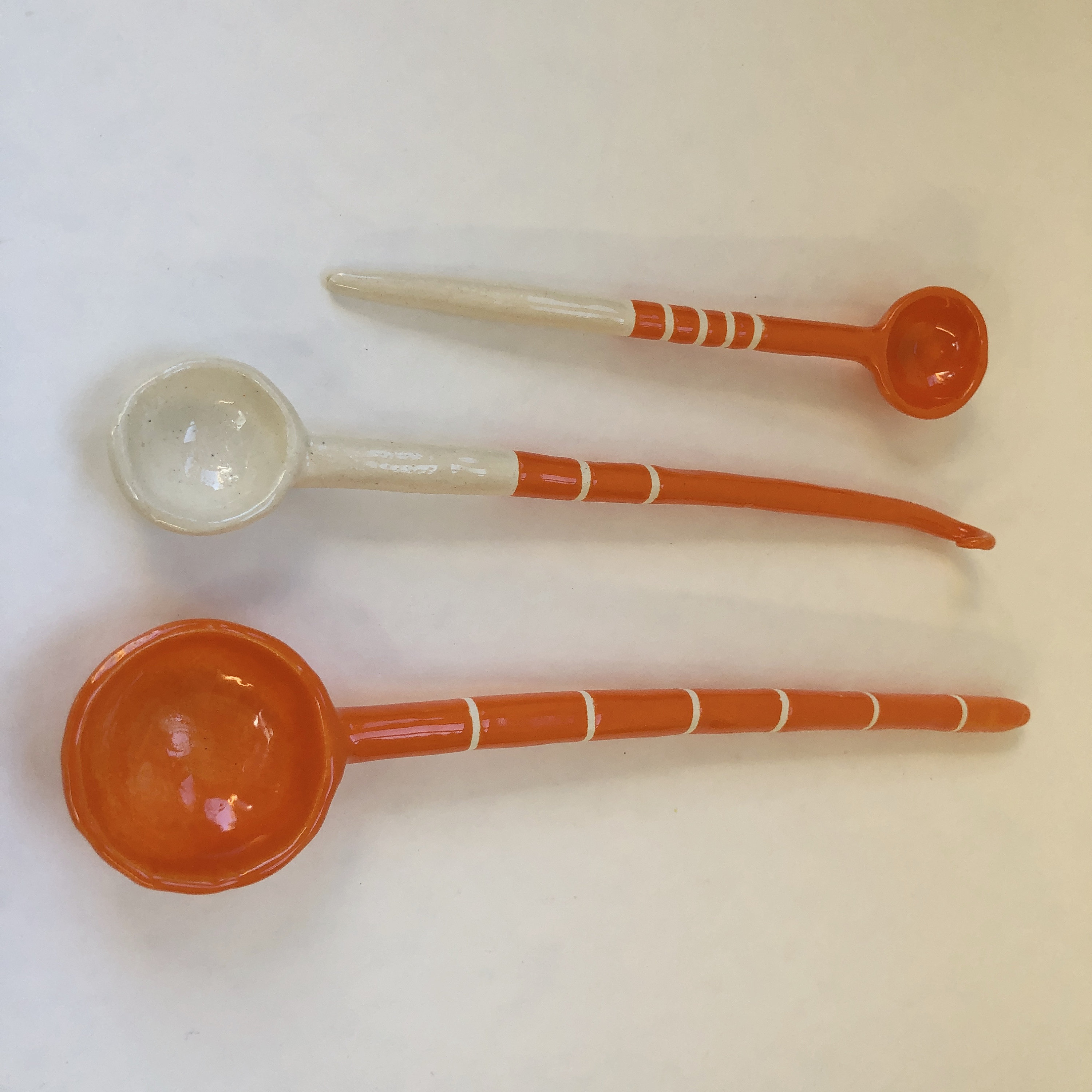 Tangerine Orange & White Ceramic Serving Spoons Set of 3 Etsy Canada