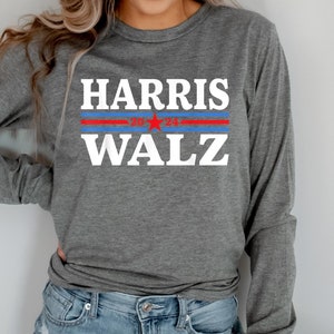 Harris Walz 2024 Election Shirt, Kamala Harris, Tim Walz, Long Sleeve Tee Gift for Democrat, Vote Blue Kamala Walz, Madam President