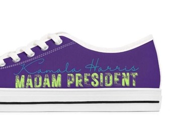 Kamala Harris Chucks, Women&#39;s Low Top Sneakers, Kamala Harris, Tim Walz, 2024 Election Shoes, Harris Walz, Gift For Democrat Madam President