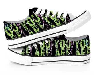 Empowering Footwear, Women&#39;s Low Top Sneakers, Motivational Shoes for Her, Inspirational Athletic Footwear, Bright Colors, Positive Vibes
