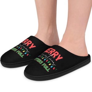 Funny Christmas Slippers, Women&#39;s Indoor Slippers, Christmas Vacation Movie Quotes &#39;Shitters Full&#39;, Holiday House Shoes, Comfy Winter