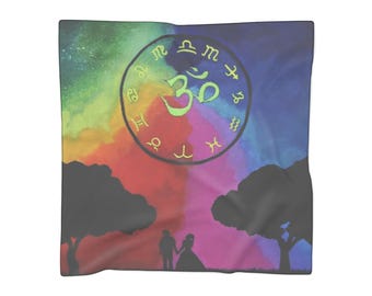 Bohemian Chakra Poly Scarf, Vibrant Scarf for Spiritual Gatherings, Yoga Class Accessory, Festival Wear, Colorful Gift for Her