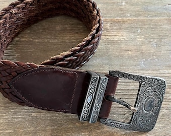 Jennifer Graham Southwestern Sterling Silver and Woven Leather Belt