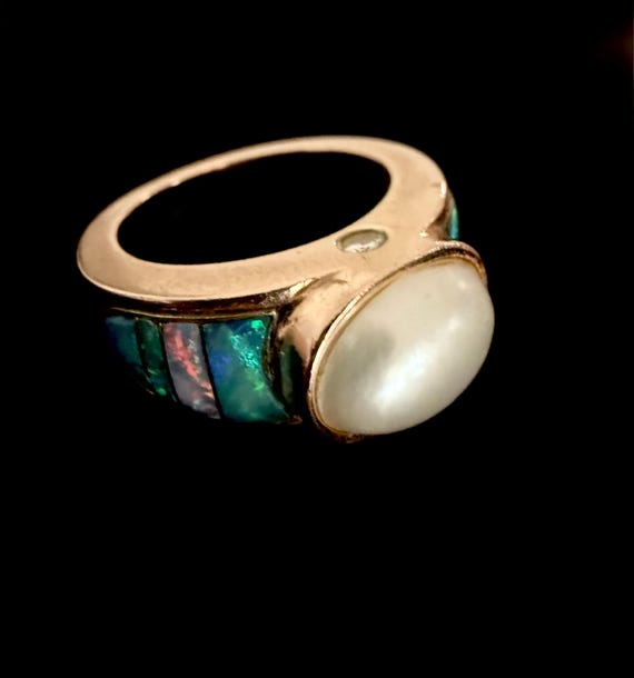 Diamond, Opal and Pearl Statement Ring - image 1