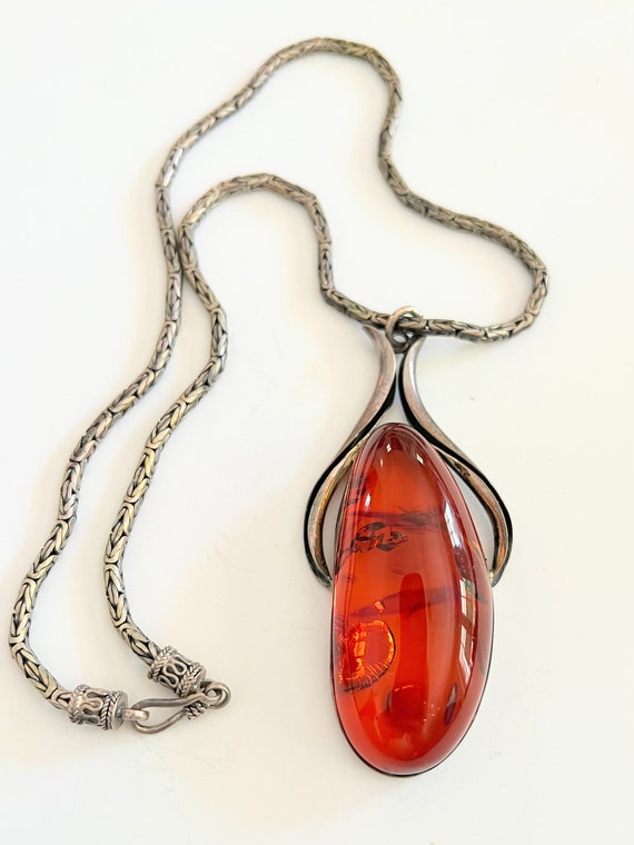 Vintage Amber Pendant with Sterling Silver Chain