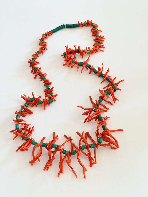 Long Branch Coral and Block Turquoise Necklace
