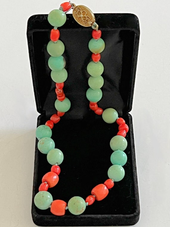 Turquoise and Coral Beaded Necklace