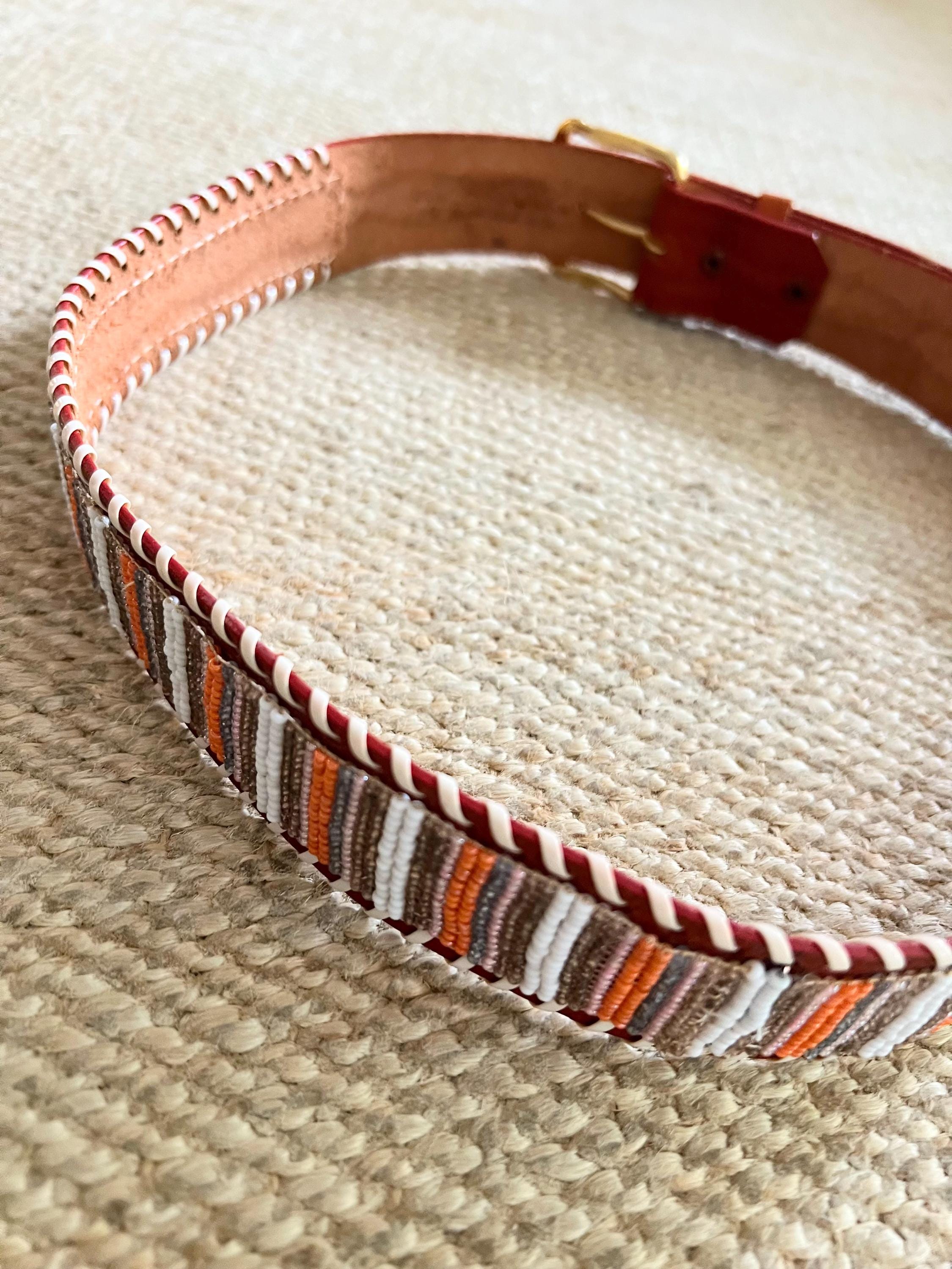 Vintage • Small • Red W/ Multi-Colors Beaded •  • Southwestern Belt Handmade Beaded Leather Belt: Western Aztec Style - Etsy main image 3