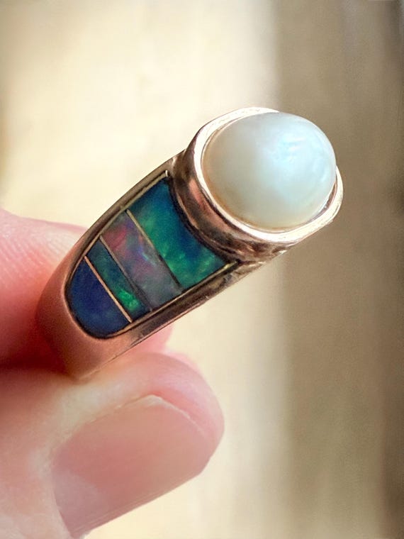 Diamond, Opal and Pearl Statement Ring - image 3