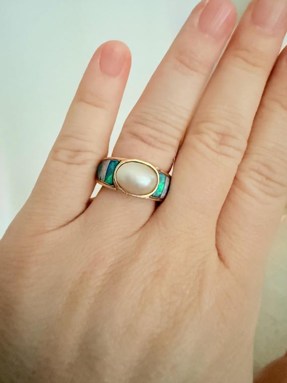 Diamond, Opal and Pearl Statement Ring - image 6