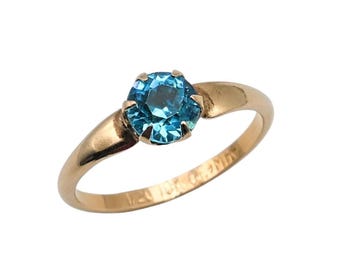 Vintage 10K Yellow Gold Filled Blue Glass Stone Ring - McGrath Hamin - 6.2mm Stone - Size 6 1/4 #f237