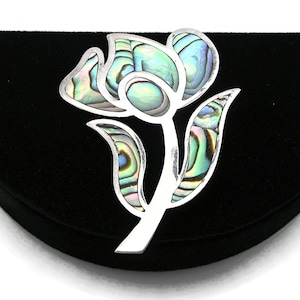 Vintage Taxco Sterling Silver & Abalone Tulip Flower Brooch Pin - Eagle Mark - Mexico - Signed #d507