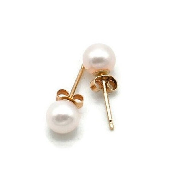 Vintage Jacmel 10K Yellow Gold and White Cultured Pearl Pierced Earrings - 5mm Pearls - .06 Grams - Signed JCM #d806