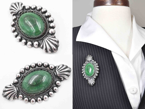 Vintage Mexico Large Sterling Silver & Malachite … - image 2