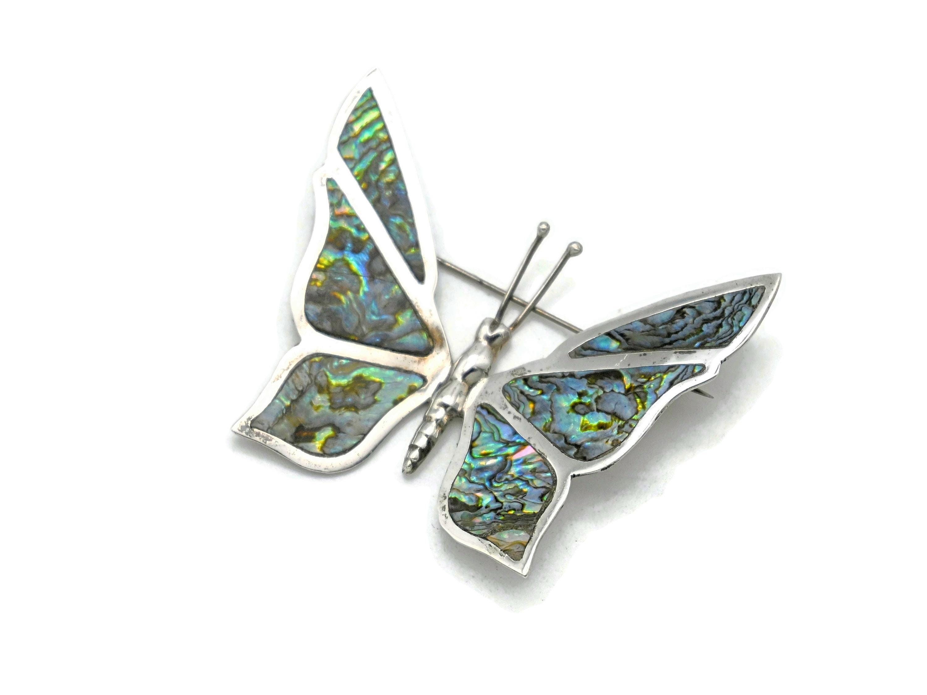 Vintage Taxco Sterling Silver & Abalone Butterfly Brooch Pin  display picture 2