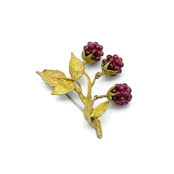 Vintage Red Garnet Raspberry Cluster Dangle Brooc… - image 7