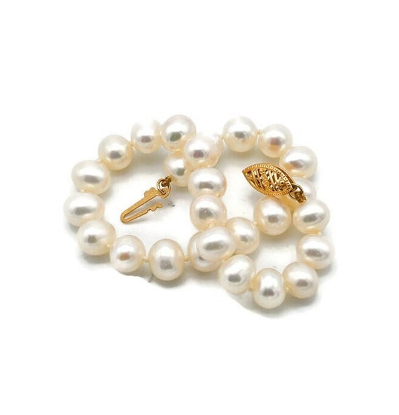 Vintage 14K Yellow Gold & Cultured White Pearl Br… - image 7