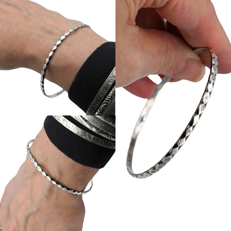 Vintage Taxco Mexico Sterling Silver Diamond Design Bangle Bracelet ...