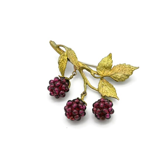 Vintage Red Garnet Raspberry Cluster Dangle Brooc… - image 5
