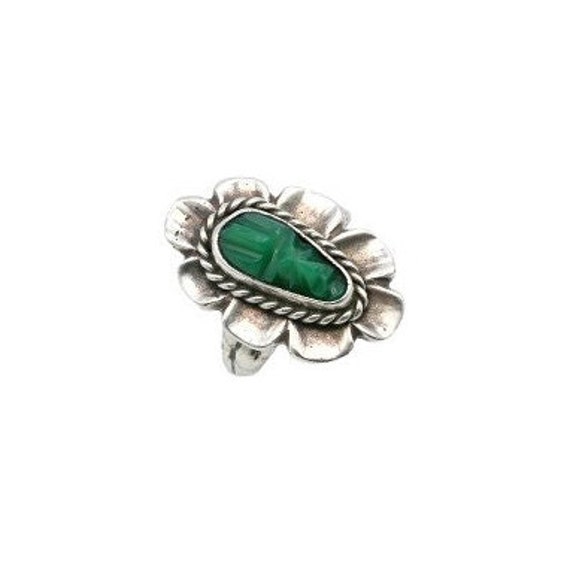 Vintage Mexico Sterling Silver and Green Glass Tr… - image 3