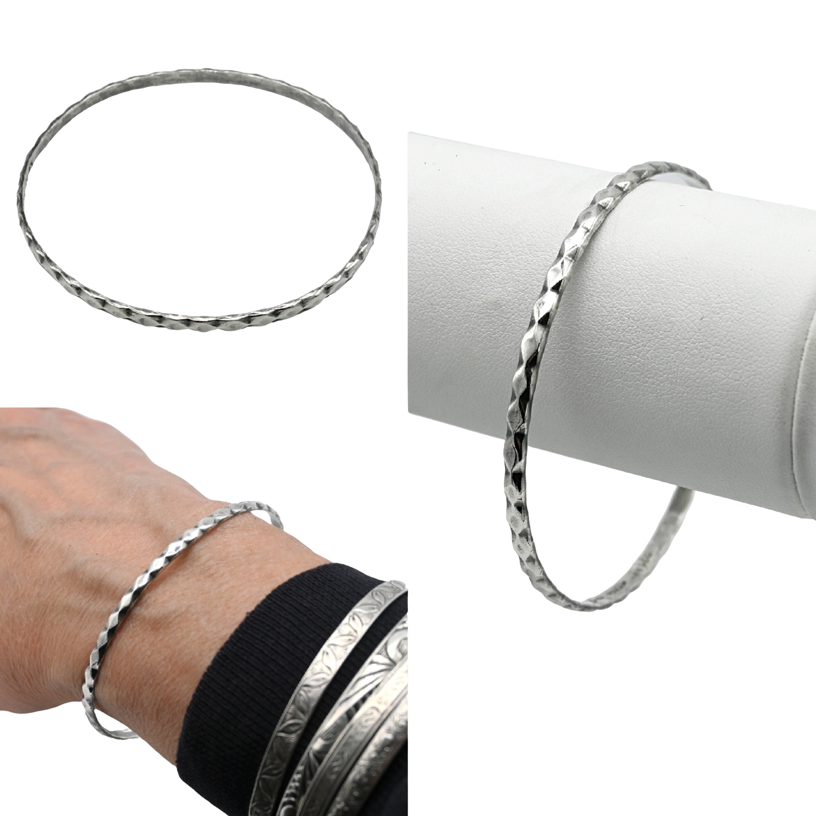 Vintage Taxco Mexico Sterling Silver Diamond Design Bangle Bracelet ...