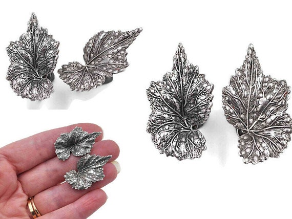 Vintage Sterling Silver Beaded Leaf Leave Screw Back Earrings For Non  Pierced