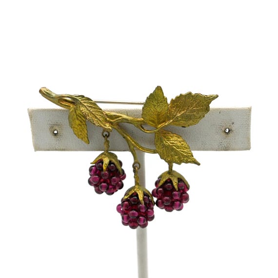 Vintage Red Garnet Raspberry Cluster Dangle Brooc… - image 9