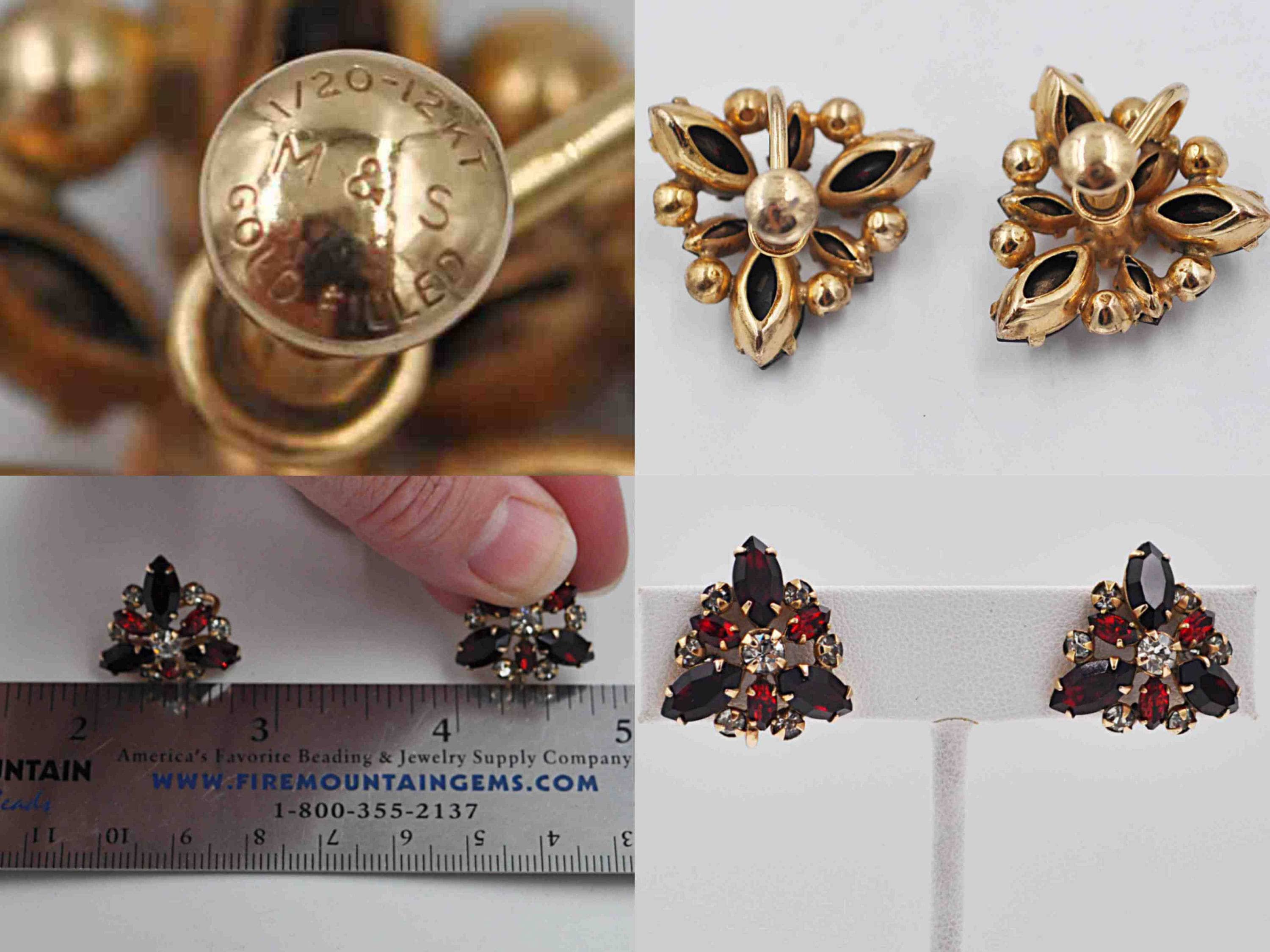 Vintage M&S 12K Gold Filled Red and Clear Rhinestone Screw Back Earrings  b913 -  Canada