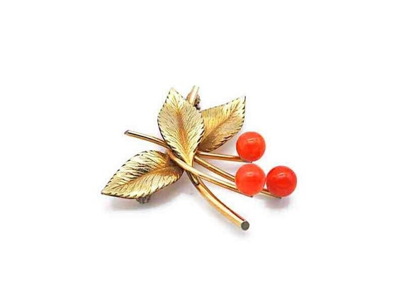 Vintage Krementz 14K Rolled Yellow Gold Leaves an… - image 1