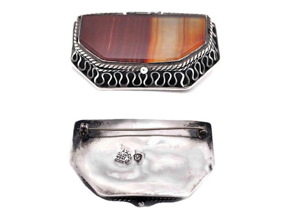 Vintage Taxco Sterling Silver and Banded Agate Br… - image 9