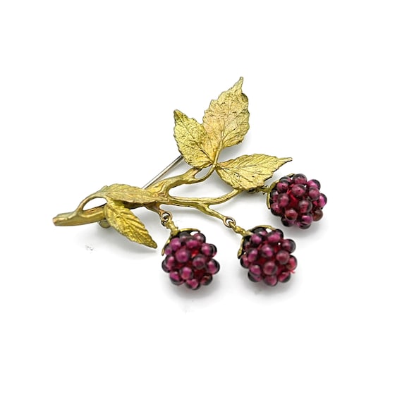 Vintage Red Garnet Raspberry Cluster Dangle Brooc… - image 3