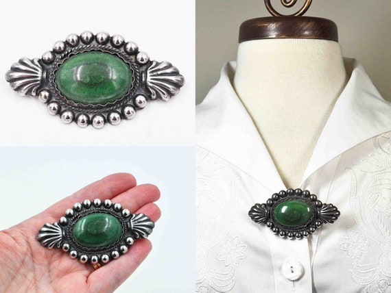 Vintage Mexico Large Sterling Silver & Malachite … - image 4