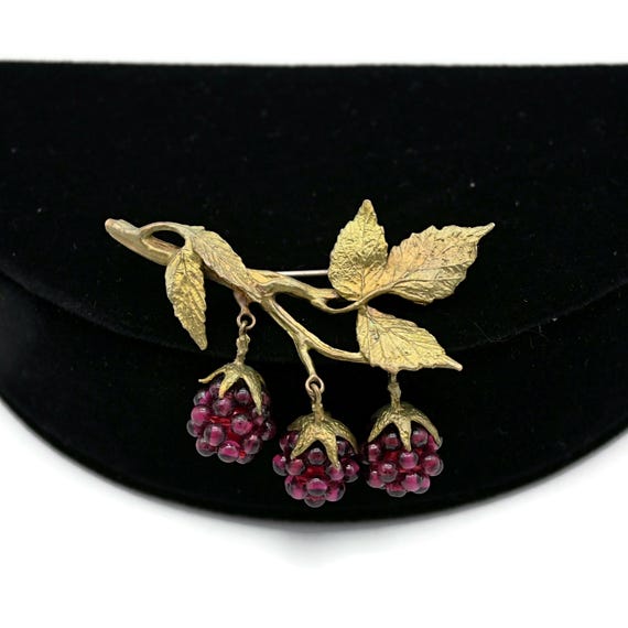Vintage Red Garnet Raspberry Cluster Dangle Brooc… - image 4