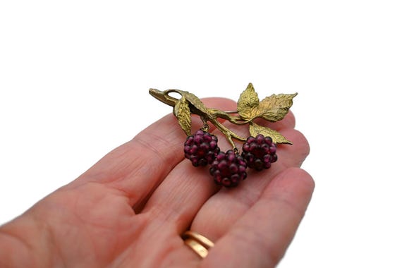 Vintage Red Garnet Raspberry Cluster Dangle Brooc… - image 8