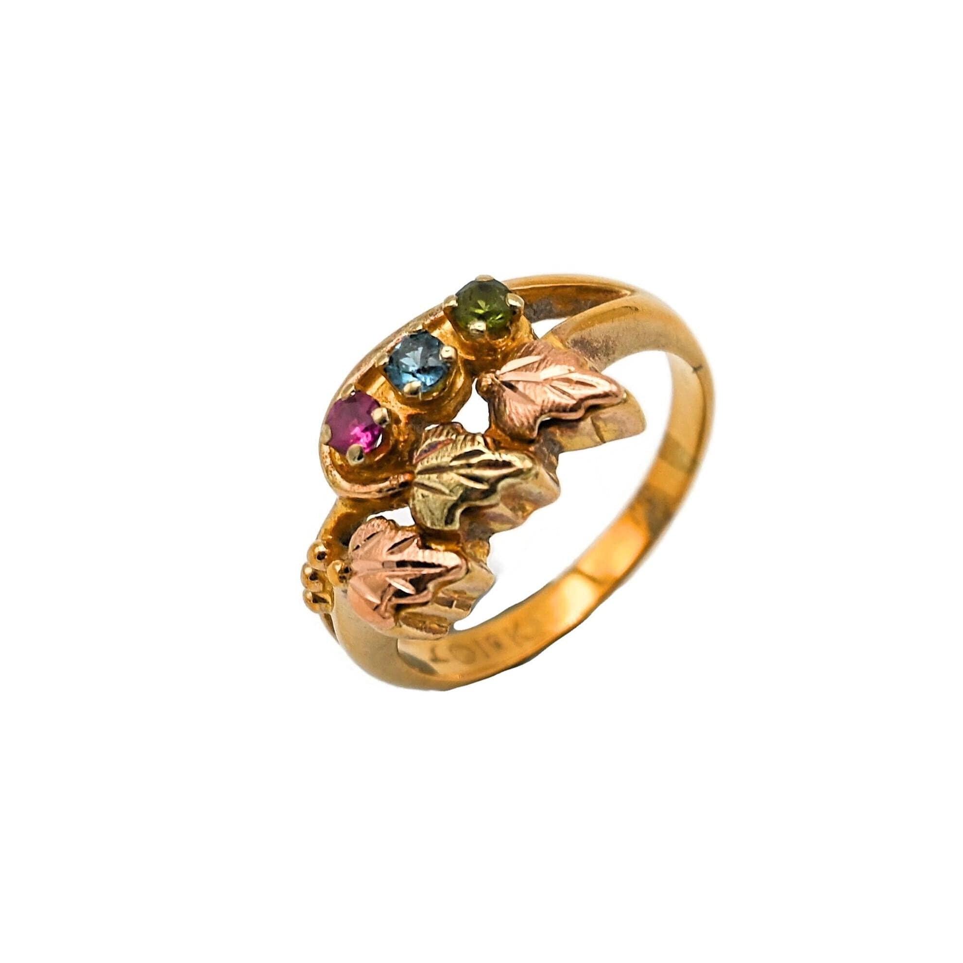 Vintage Landstrom 10K Black Hills Gold Three Leaf Gemstone Ring Size 6 Mother s Ring 3.9 Grams d518 Etsy