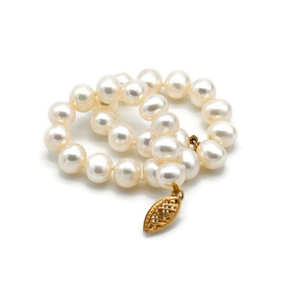 Vintage 14K Yellow Gold & Cultured White Pearl Br… - image 4